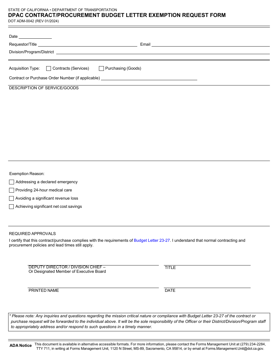 Form DOT ADM-0042 - Fill Out, Sign Online and Download Fillable PDF ...