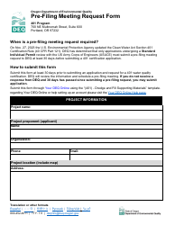 Pre-filing Meeting Request Form - 401 Program - Oregon