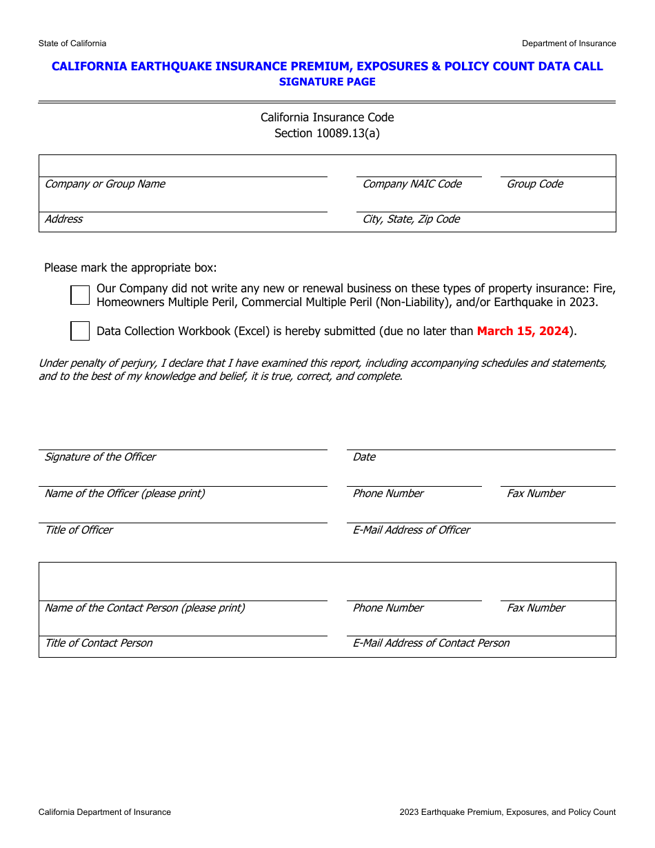 2023 California California Earthquake Insurance Premium, Exposures