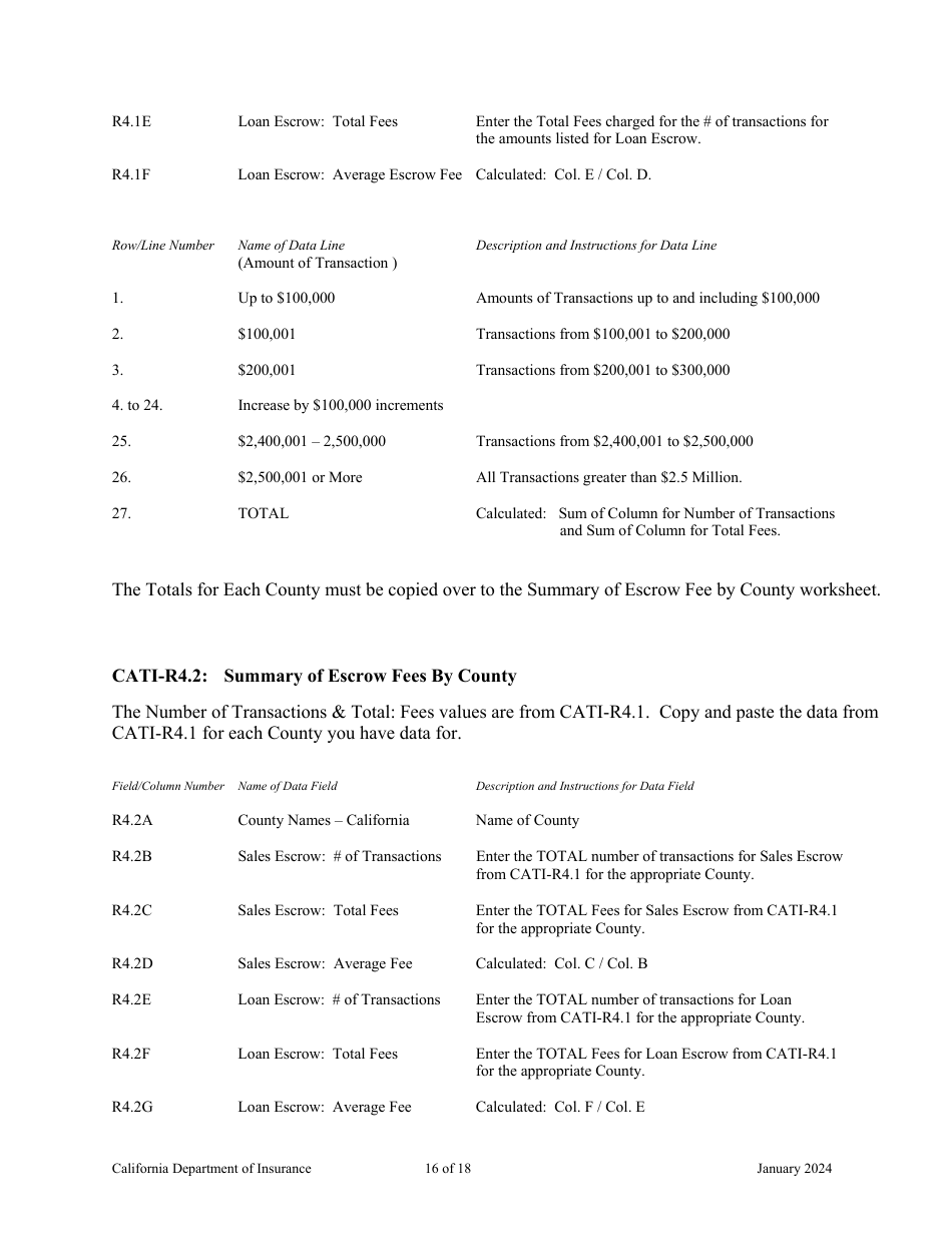 Instructions for California Title Insurance Statistical Plan and Income Statement Report - California, Page 16