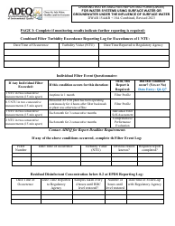 Form DWAR15AB Drinking Water Analysis Reporting Form (Dwar) for Water Systems Using Surface Water or Groundwater Under the Influence of Surface Water - Slow Sand, Diatomaceous Earth, or Cartridge/Bag Filtration - Arizona, Page 3
