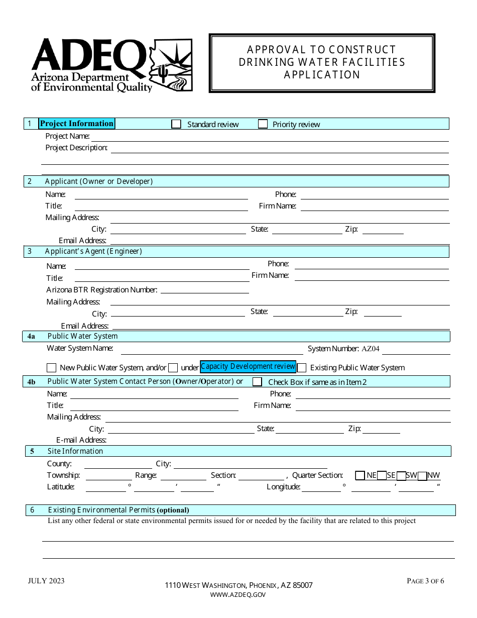 Approval to Construct Drinking Water Facilities Application - Arizona, Page 3