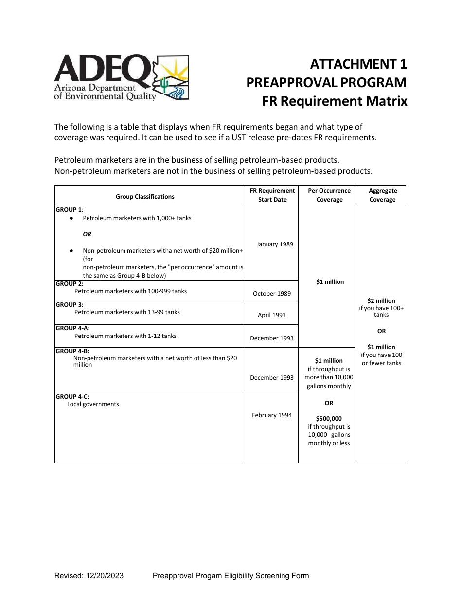 Underground Storage Tank (Ust) Preapproval Program Eligibility Screening Form - Arizona, Page 10
