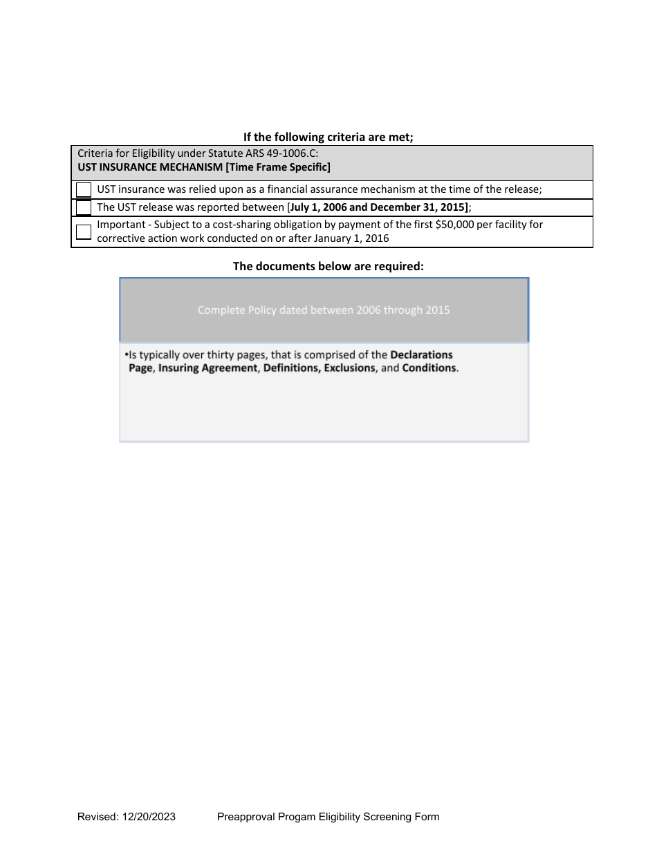 Underground Storage Tank (Ust) Preapproval Program Eligibility Screening Form - Arizona, Page 7