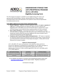 Document preview: Underground Storage Tank (Ust) Preapproval Program Eligibility Screening Form - Arizona