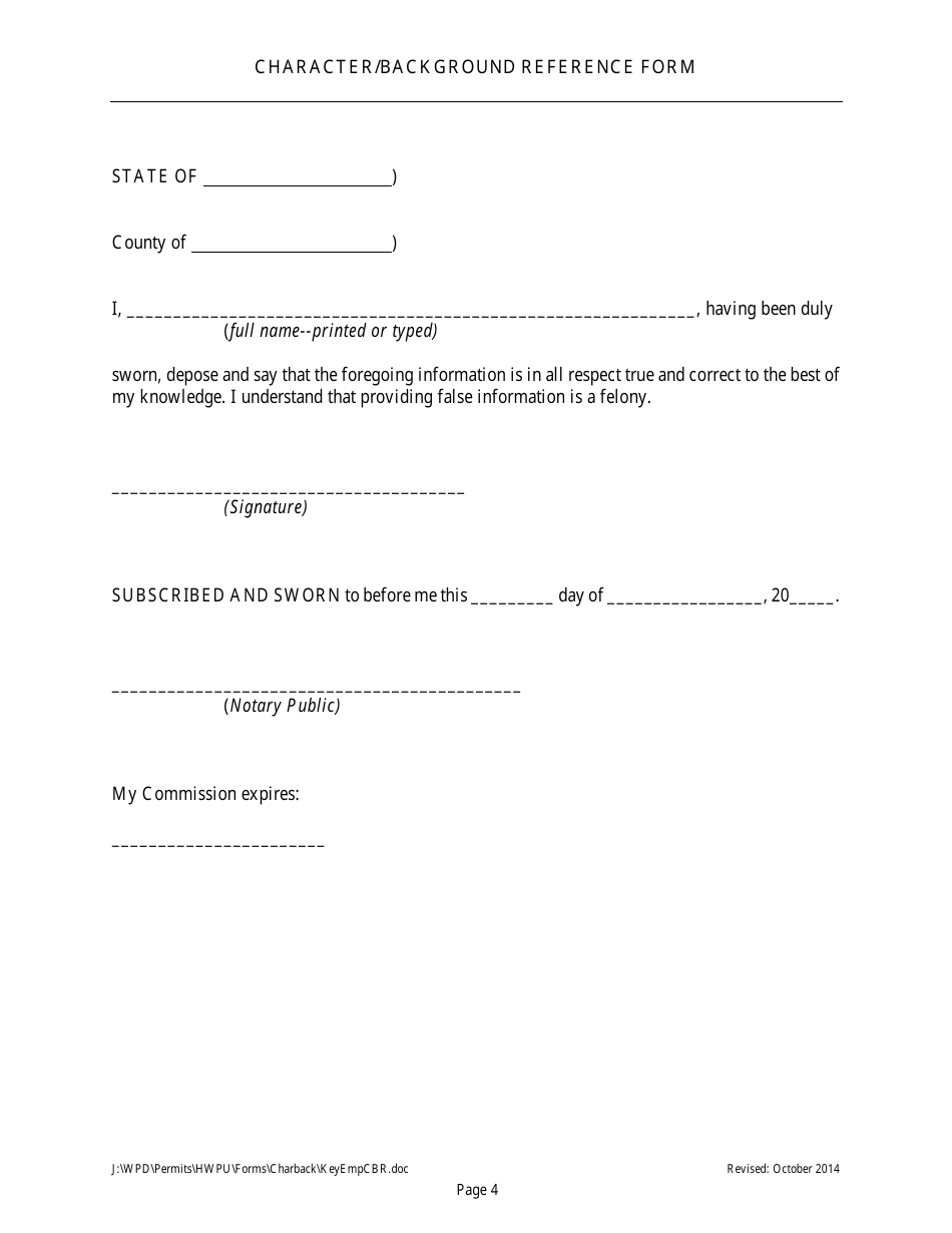 Character / Background Reference Form for Hazardous Waste Facility Permit Application - Form for Key Employee - Arizona, Page 5