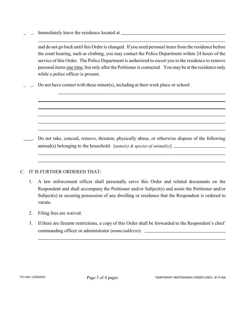 Form 3F-P-306 Temporary Restraining Order - Hawaii, Page 3