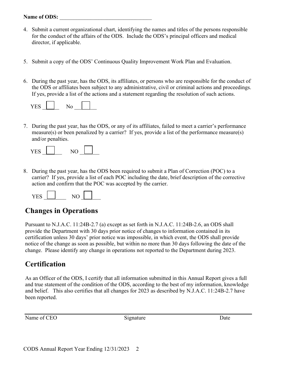 Certified Organized Delivery System (Ods) Annual Report - New Jersey, Page 3