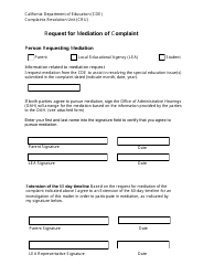 Request for Mediation of Complaint - California