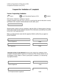 Document preview: Request for Mediation of Complaint - California