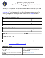 Document preview: Form DCC-1 Request for Transcript of Individual Income Tax Returns - New Jersey