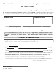 Formulario VS113 Solicitud Para Obtener Una Copia Certificada De Defuncion - Sonoma County, California (Spanish), Page 2