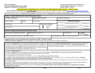 Form VS112 Application for Certified Copy of Death Records - Sonoma County, California