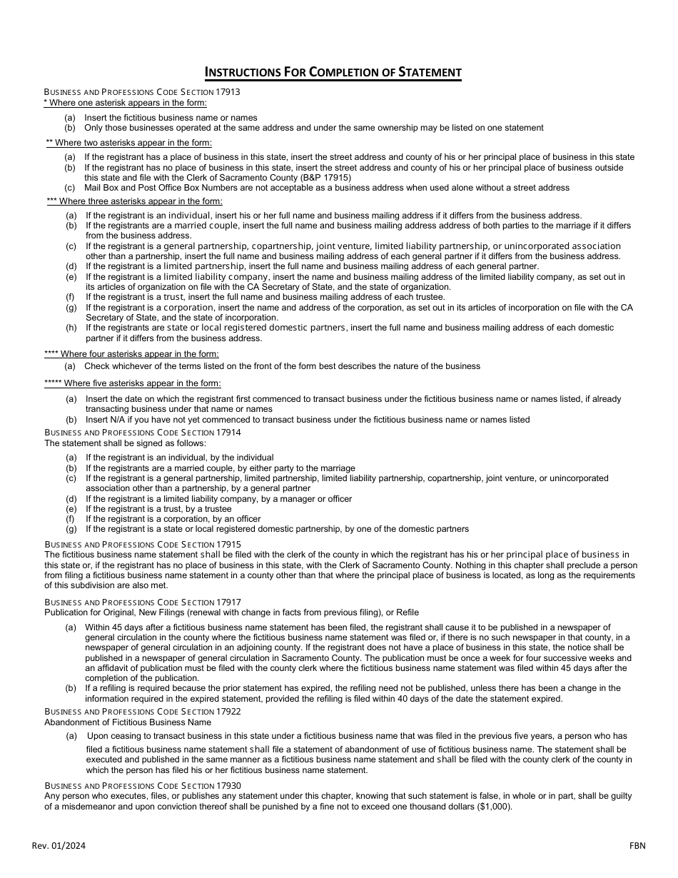 Fictitious Business Name Statement - Sonoma County, California, Page 2
