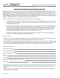 Document preview: Build America, Buy America Material Certification Form - Vermont