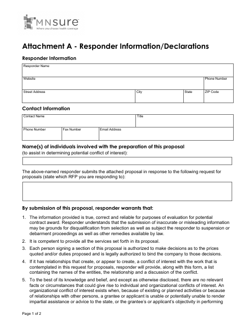 Attachment A Responder Information/Declarations - Minnesota