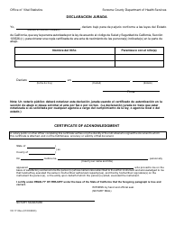 Formulario VS111 Solicitud Para Obtener Una Copia Certificada De Nacimiento De Ninos - Sonoma County, California (Spanish), Page 2