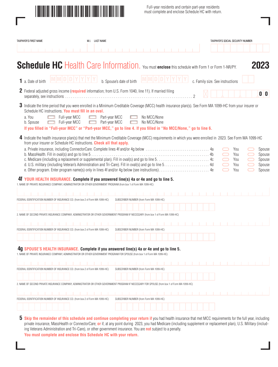 Schedule HC Health Care Information - Massachusetts, Page 1
