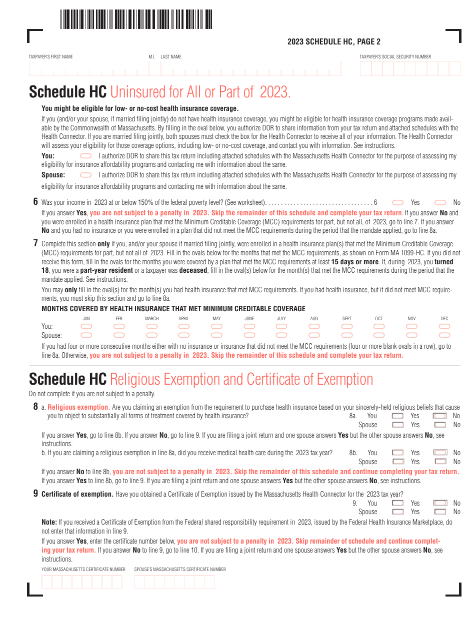 Schedule HC Health Care Information - Massachusetts, Page 3