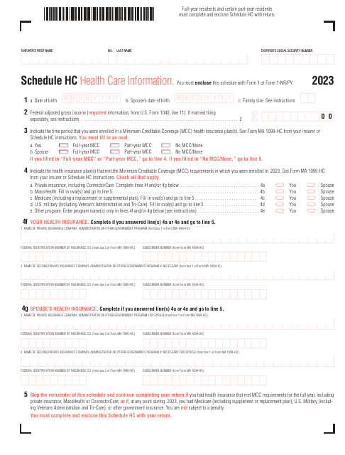 Schedule HC Health Care Information - Massachusetts, 2023