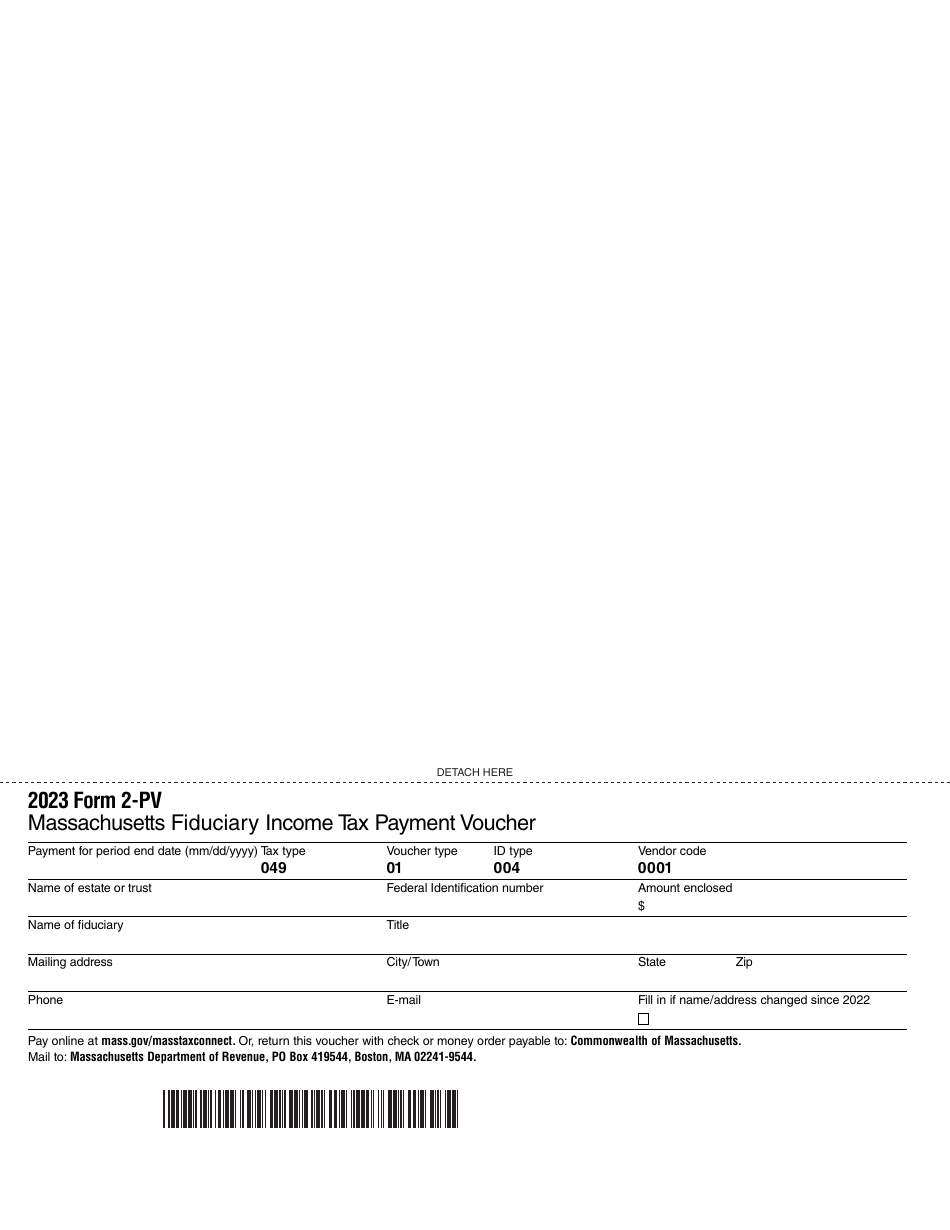 Form 2-PV Massachusetts Fiduciary Income Tax Payment Voucher - Massachusetts, Page 1