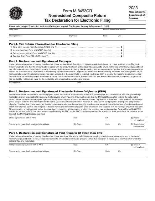 Form M-8453CR Nonresident Composite Return Tax Declaration for Electronic Filing - Massachusetts, 2023