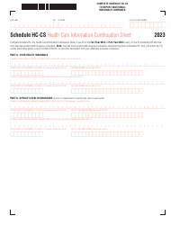 Document preview: Schedule HC-CS Health Care Information Continuation Sheet - Massachusetts, 2023