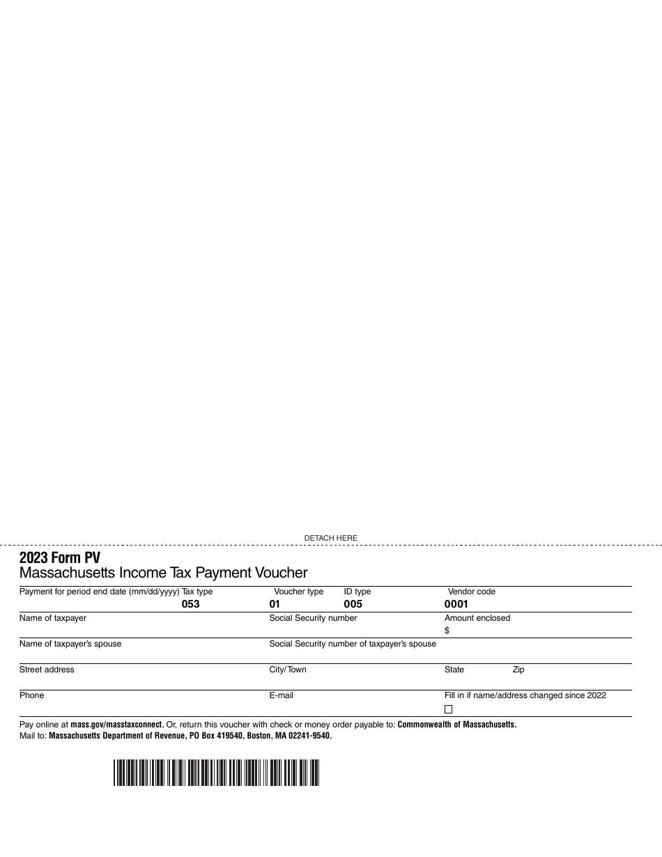 Form PV Massachusetts Income Tax Payment Voucher - Massachusetts, Page 1