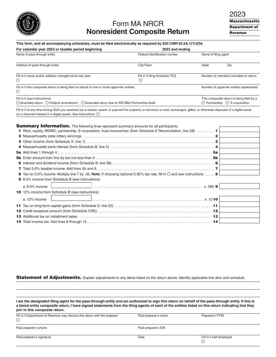 Form MA NRCR Download Printable PDF or Fill Online Nonresident