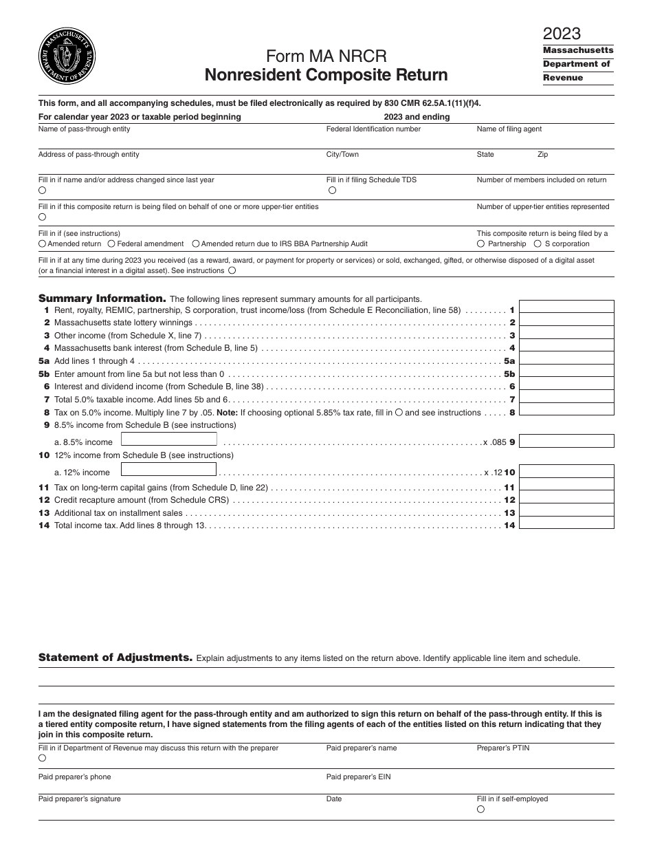Form MA NRCR Nonresident Composite Return - Massachusetts, Page 1