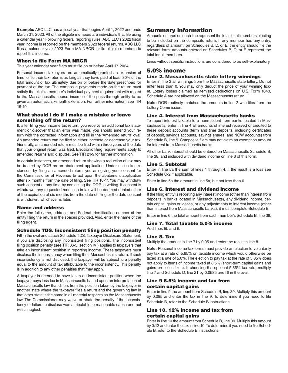 Form MA NRCR Nonresident Composite Return - Massachusetts, Page 4
