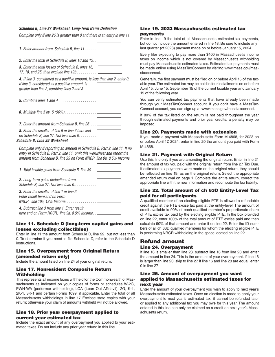 Form MA NRCR Download Printable PDF or Fill Online Nonresident ...