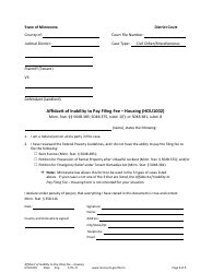 Document preview: Form HOU1002 Affidavit of Inability to Pay Filing Fee - Housing - Minnesota