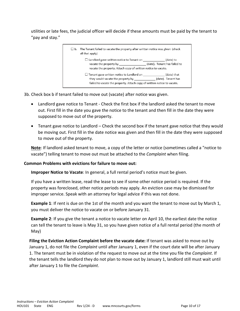 Form HOU101 Instructions - Eviction Action Complaint - Minnesota, Page 10