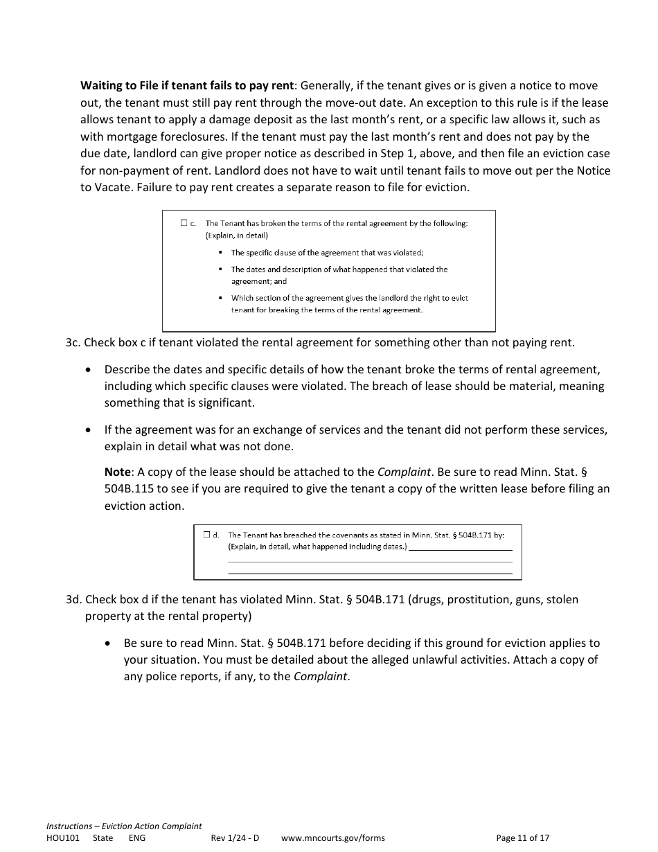 Form HOU101 Instructions - Eviction Action Complaint - Minnesota, Page 11