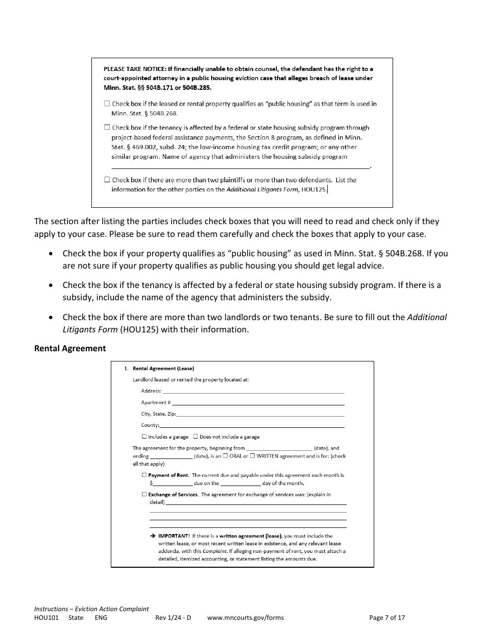 Form HOU101 Instructions - Eviction Action Complaint - Minnesota, Page 7