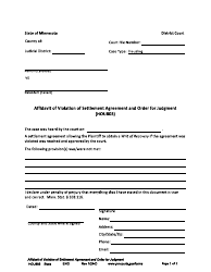 Document preview: Form HOU803 Affidavit of Violation of Settlement Agreement and Order for Judgment - Minnesota