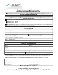 Document preview: Request for Identifying Information and Disclosure of Identifying Information Form - Vermont