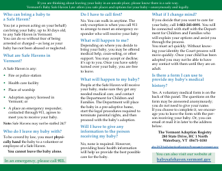 Document preview: Baby Safe Haven Voluntary Medical History - Vermont