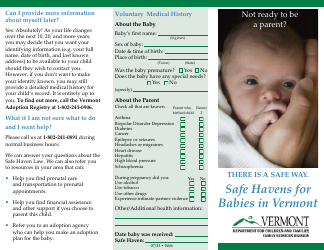 Baby Safe Haven Voluntary Medical History - Vermont, Page 2