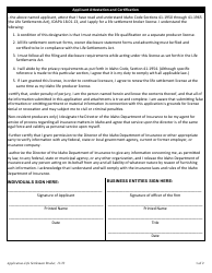 Application for a Life Settlement Broker License - Idaho, Page 2