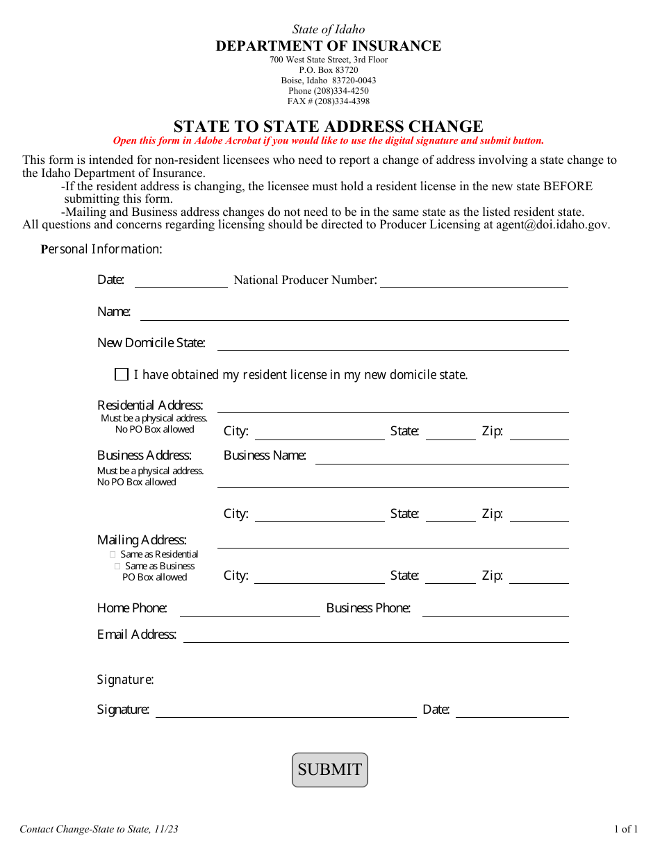 Idaho State to State Address Change Fill Out, Sign Online and