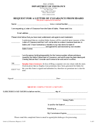 Document preview: Request for a Letter of Clearance From Idaho - Idaho