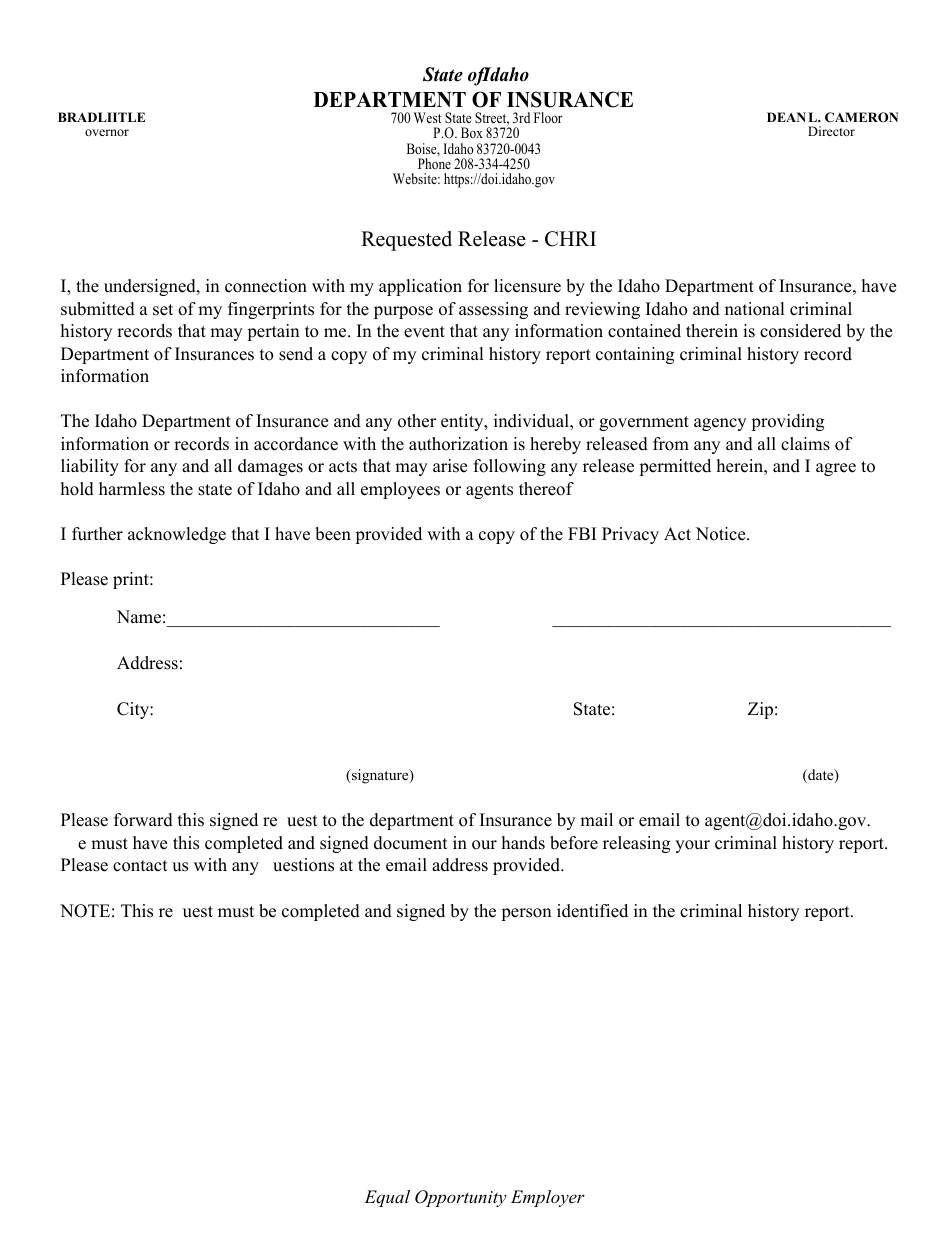 Bail Renewal Fingerprint Packet - Resident - Idaho, Page 5