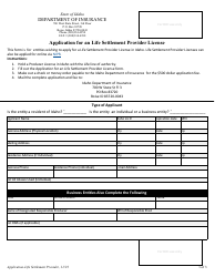 Document preview: Application for a Life Settlement Provider License - Idaho