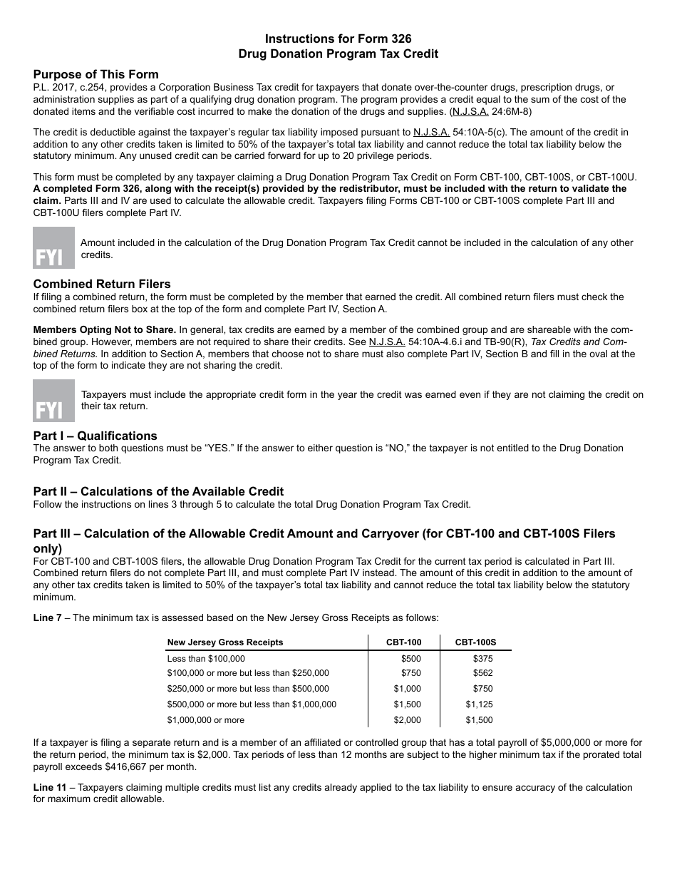 Form 326 New Jersey Corporation Business Tax Drug Donation Program Tax Credit - New Jersey, Page 3
