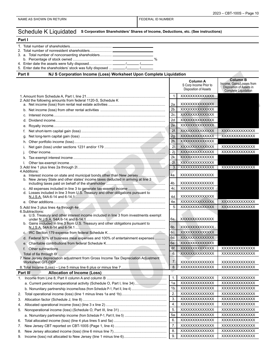 Form CBT-100S New Jersey Corporation Business Tax Return - New Jersey, Page 11