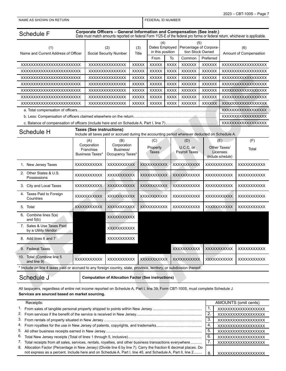 Form CBT-100S New Jersey Corporation Business Tax Return - New Jersey, Page 8