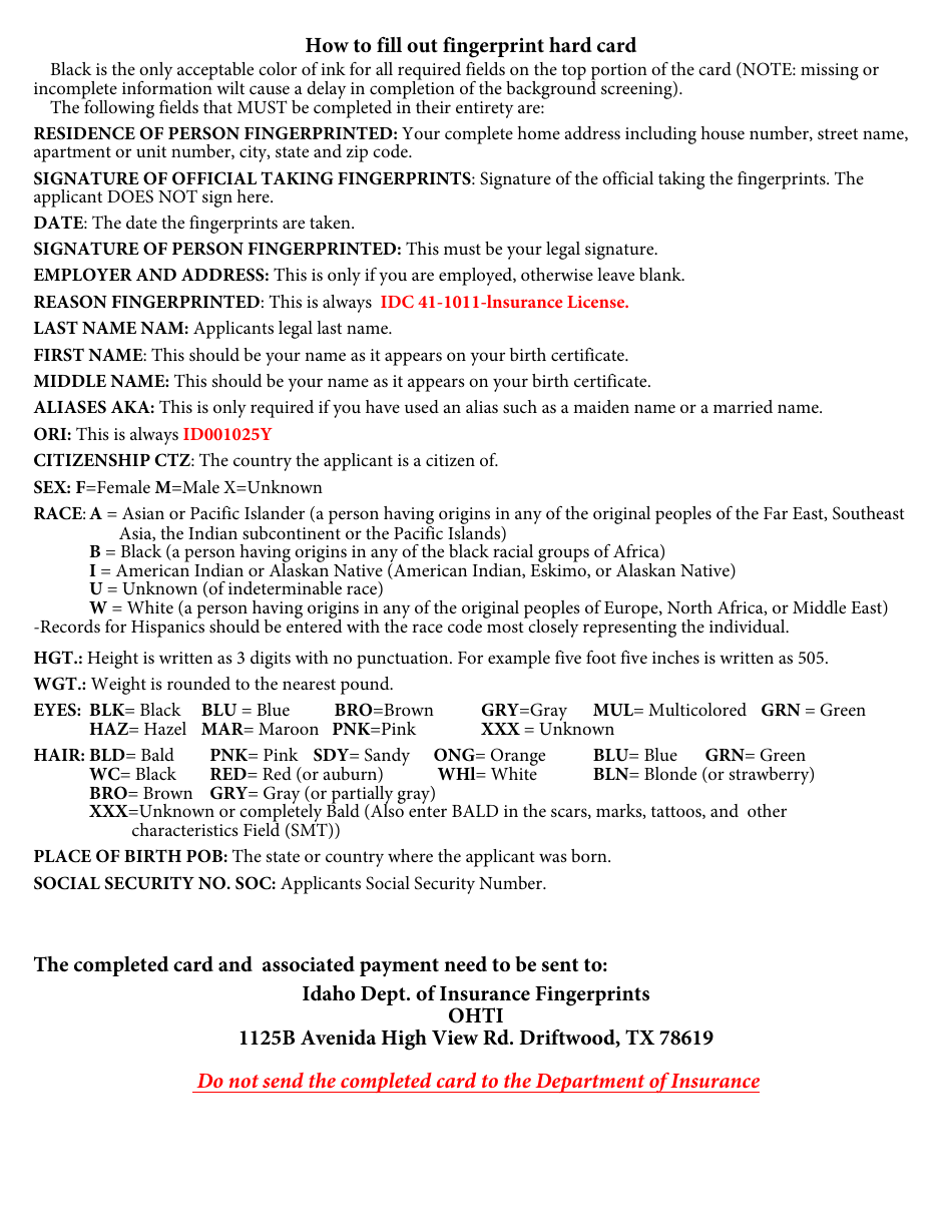 Bail Renewal Fingerprint Packet - Non-resident - Idaho, Page 5