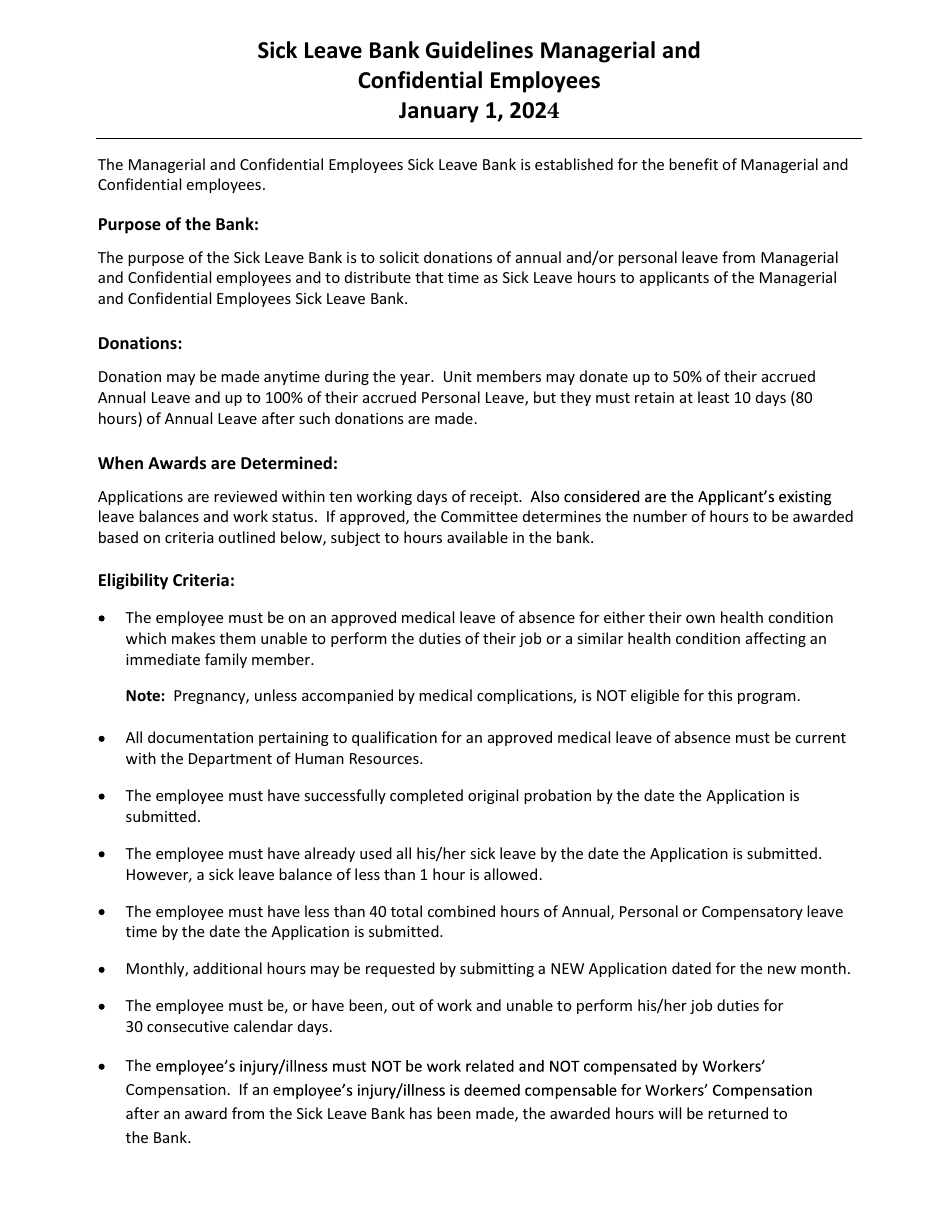 Sick Leave Bank Application - Managerial and Confidential Employees - Vermont, Page 1